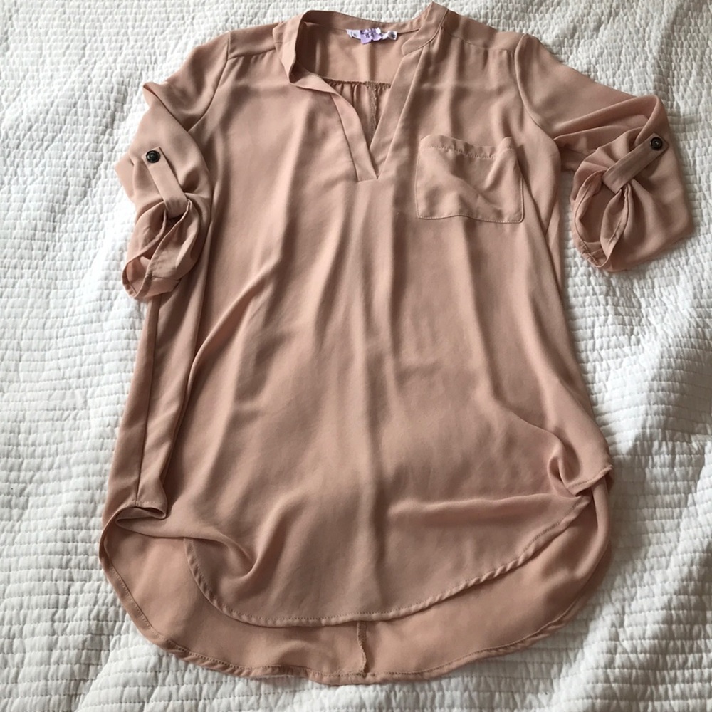 Pale pink roll tab sleeve tunic top
